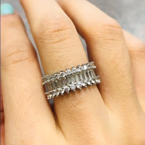 18K White Gold Plated Cubic Zirconia Eternity Ring - Picture 7 of 7